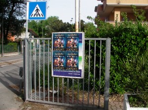 La locandina della StarCon sul cancello dell'ingresso del Palacongressi.