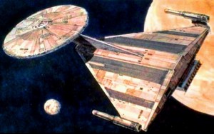 La U.S.S. Enterprise ridisegnata da Ralph McQuarrie per Star Trek: Planet of the Titans, il primo tentativo di portare la Serie Classica al cinema, negli anni settanta. 